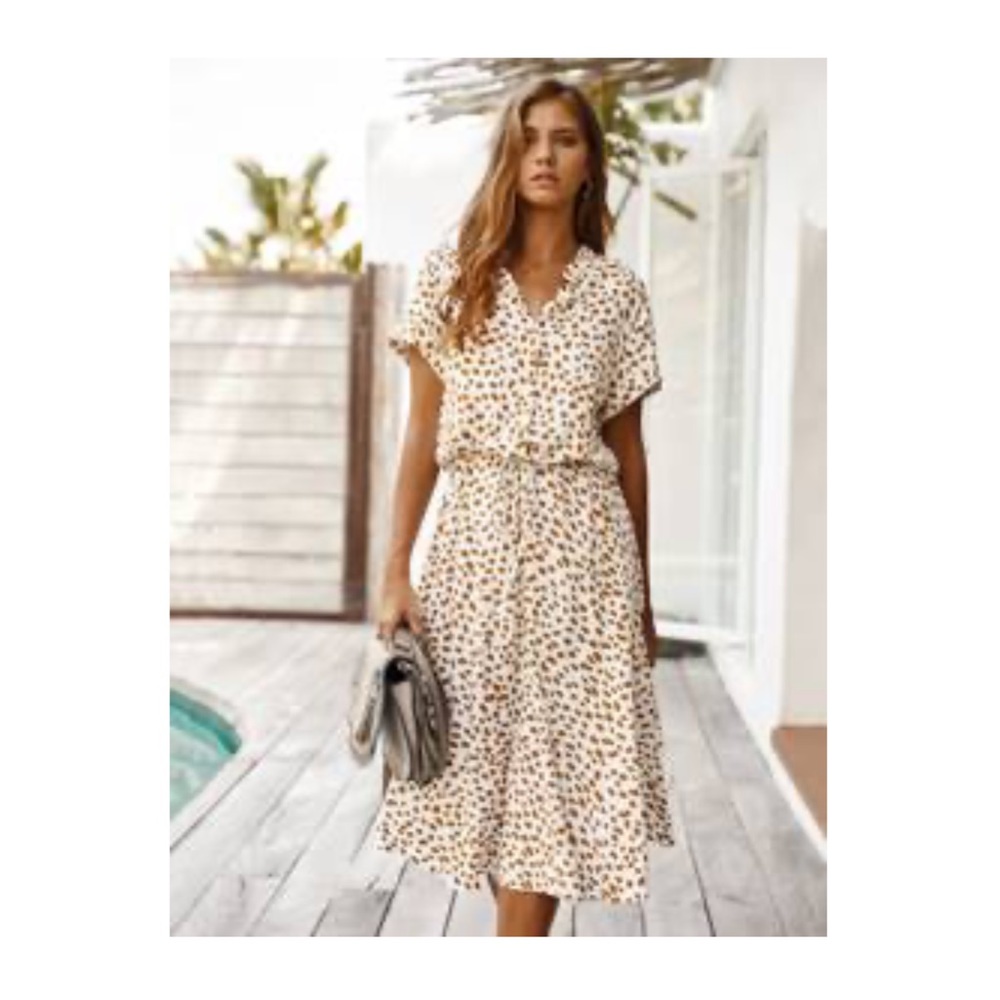 SHEIN Dalmatian Print Drawstring Waist Dress Orange/White Size Small